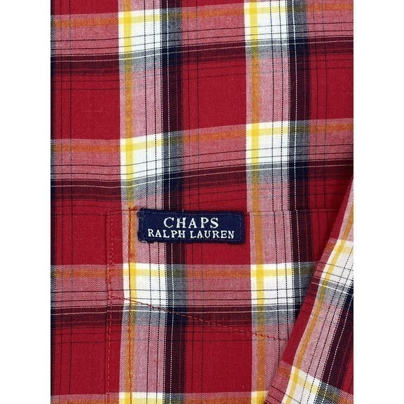 Chaps Ralph Lauren Easy Care Camp Shirt Red Plaid Button Up Long Sleeve Size XXL - Picture 9 of 10
